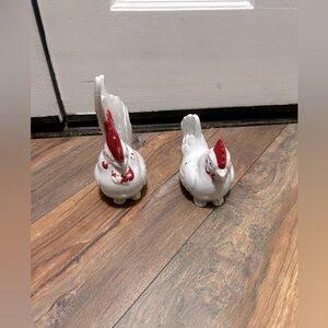 Pair Old Vintage Chase Japan Rooster Chicken Ceramic Figurine
